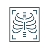 X-ray icon with a ribcage icon inside, Chest X-ray, MoonStone Study, Multiple Sclerosis, MS